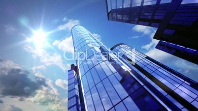 skyscrapers and running clouds