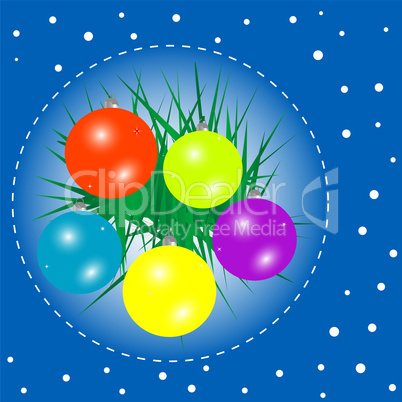 christmas background with baubles and christmas fir