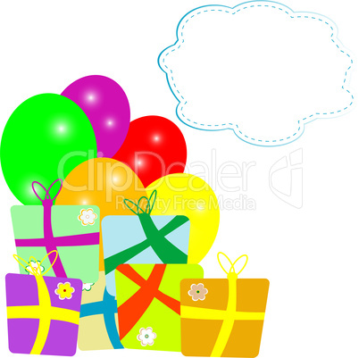 new year holiday gift box and balloons with empty cloud