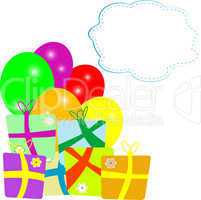 new year holiday gift box and balloons with empty cloud