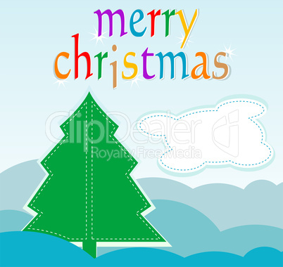 Christmas card with tree and abstract cloud - holiday card