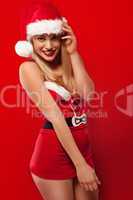 Blond woman in sexy Santa outfit