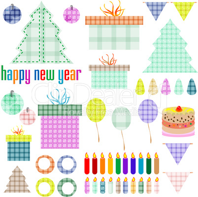 Set of Christmas and New Year textile elements