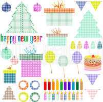 Set of Christmas and New Year textile elements