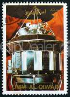 Postage stamp Umm al-Quwain 1972 Luna 3 Spacecraft