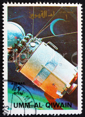 Postage stamp Umm al-Quwain 1972 Model of a Vostock Spacecraft