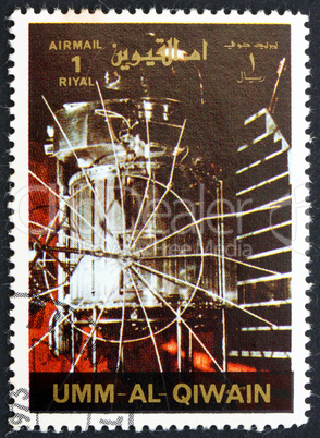 Postage stamp Umm al-Quwain 1972 Venera 1 Spacecraft