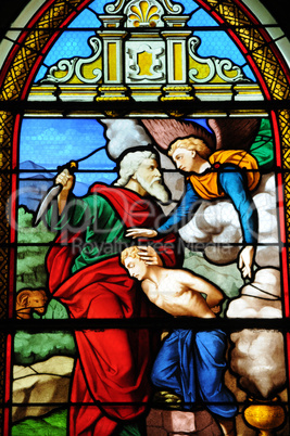 France, stained glass window in the church of Les Mureaux