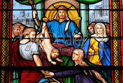 France, stained glass window in the church of Les Mureaux