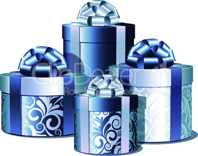 Silver and blue gift boxes.