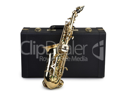 Saxophone and case isolated on white