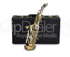 Saxophone and case isolated on white