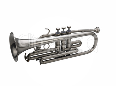 Silver trumpet isolated on white background