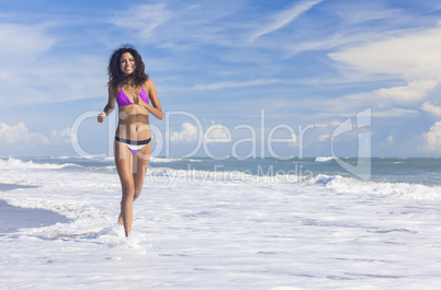 Sexy Bikini Woman Girl Running on Beach