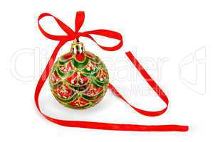 Christmas ball with red ribbon