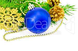 Christmas blue ball with golden ornaments