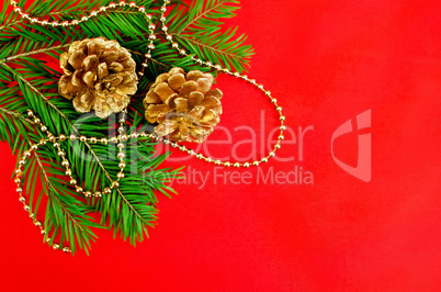 Christmas frame with golden cones