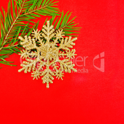 Christmas snowflake with sprigs of spruce