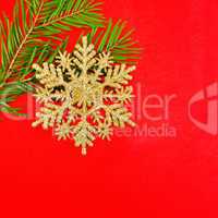 Christmas snowflake with sprigs of spruce