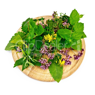 Herbs on a round board