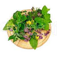 Herbs on a round board