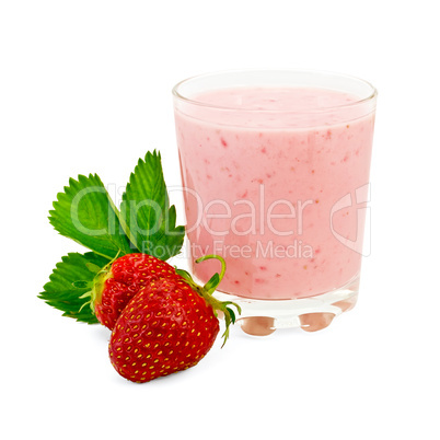 Milkshake with strawberry and a leaf