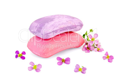 Soap pink and lilac with flowers
