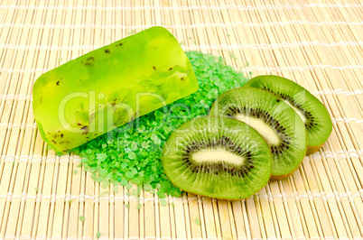 Soap homemade and salt with kiwi