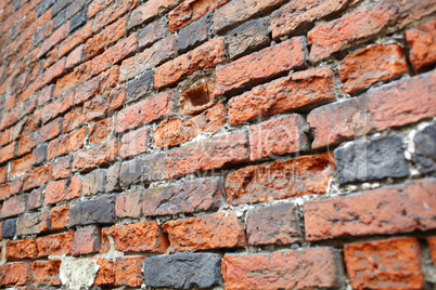 Red brick wall. Perspective view.