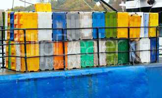 Containers on the cargo ship.