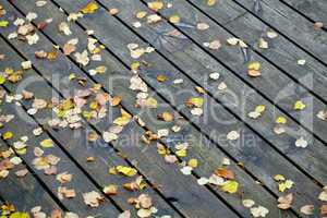 Boards with leaves background.