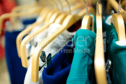 Hangers in the clothing store.