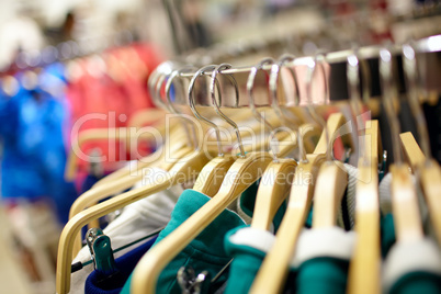 Hangers in the clothing store.