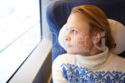 Young woman in the train.