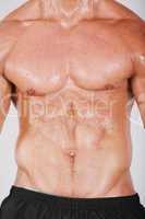 Muscular and tanned male naked torso