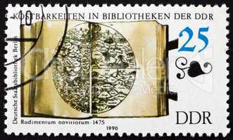 Postage stamp GDR 1990 Rudimentum Novitiorum, Book