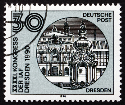 Postage stamp GDR 1988 Dresden Skyline