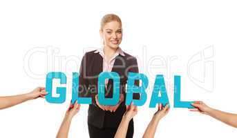 Attractive woman with the word GLOBAL