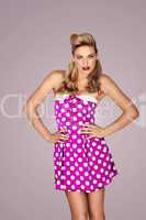 Retro fashion model in polka dot dress