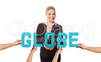 Attractive woman with the word GLOBE