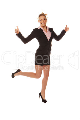 Happy business woman showing thumbs up