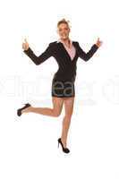 Happy business woman showing thumbs up