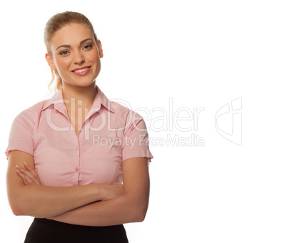 Pretty young business woman on white