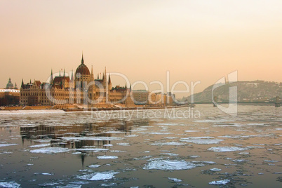 Budapest cityscape in winter