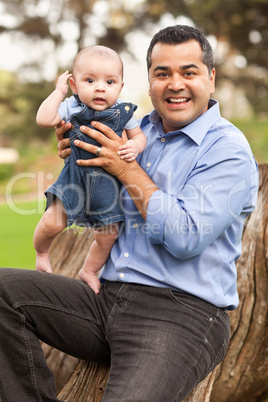 Handsome Hispanic Father and Son Posing for A Portrait