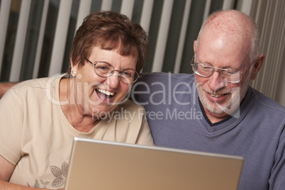 Smiling Senior Adult Couple Having Fun on the Computer