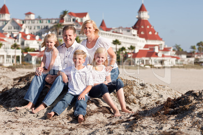 Happy Caucasian Family in Front of Hotel Del Coronado