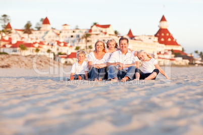 Happy Caucasian Family in Front of Hotel Del Coronado