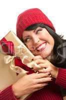Happy Attractive Woman Holding Holiday Gift