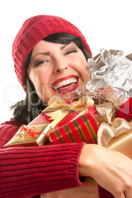 Happy Attractive Woman Holding Holiday Gift Happy Attractive Woman Holding Holiday Gift